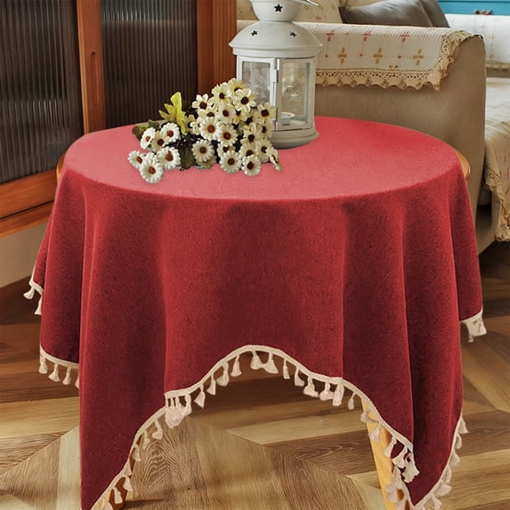 Bxaolu Table Cloth Square Table 35.43" Cotton Linen Tablecloth Waterproof Wrinkle Free Heavy Duty Tables Cover with Tassel for Kitchen Dining Holiday Party
