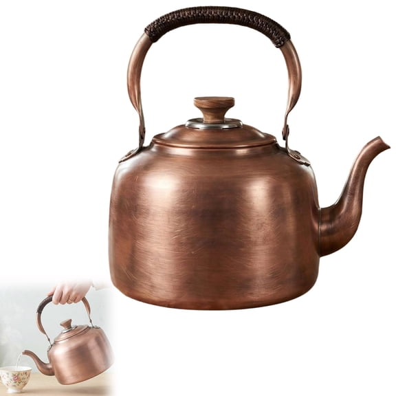 Bxaolu Whistling Kettle Teapot, Premium Copper Tea Kettle for Stove Top, Rustic Tea Pot with Ergonomic Handle, Work for All Stovetops, Bronze (3.2 QT)