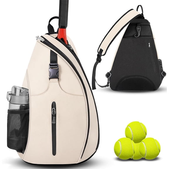 Bxaolu Tennis Bag, Tennis Sling Backpack Crossbody Water Resistant for Men Women, Singles Shoulder Racket Bag Compatible for Pickleball Badminton Rackets, White