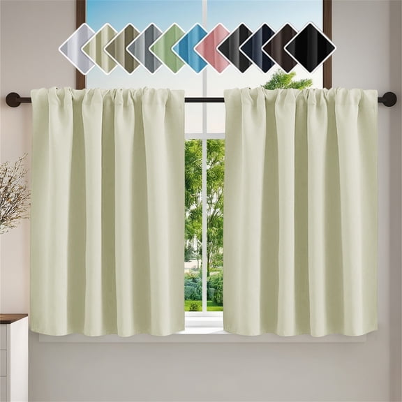 Bxaolu Thermal Short Blackout Curtains for Small Window, Darkening Curtains for Living Room/Bedroom/Kitchen (W29.9 x L36inch, Beige, Set of 2 Panels, Top of Rod Pocket)