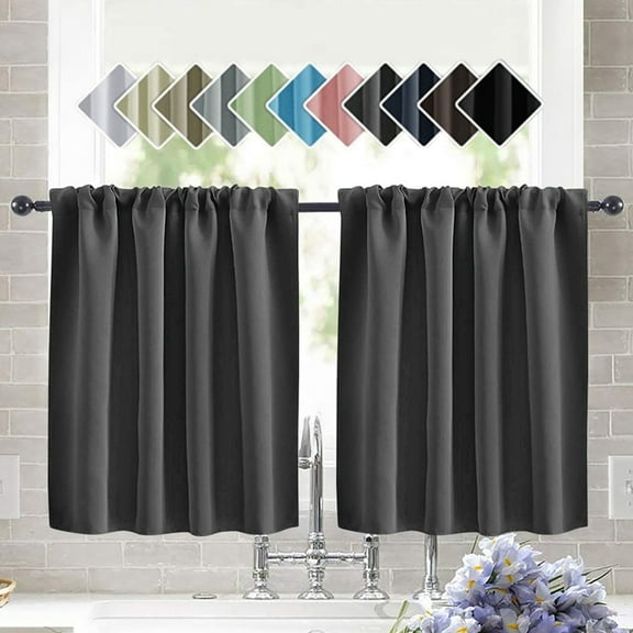 Bxaolu Thermal Short Blackout Curtains for Small Window, Darkening Curtains for Living Room/Bedroom/Kitchen (W29.9 x L36inch, Dark Gray, Set of 2 Panels, Top of Rod Pocket)