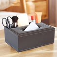 thumbnail image 1 of Bxaolu Tissue Box Cover Rectangle Tissue Box Holder PU Leather Facial Tissue Organizer, Multifunctional Remote Control Stationery Storage Box, Car Home Office Supplies(Brown), 1 of 7