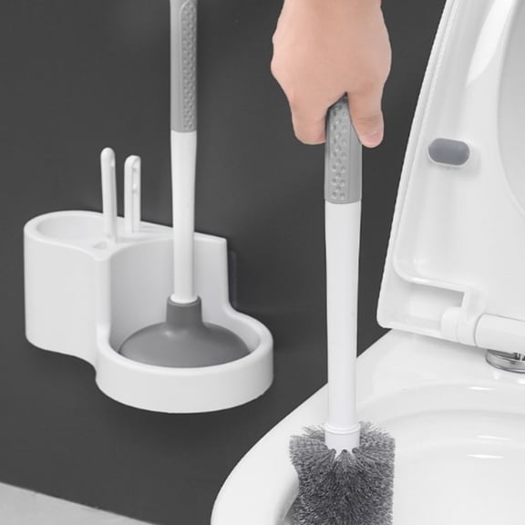 Bxaolu Toilet Plunger and Brush with Holder, Bowl Brush and Heavy Duty Toilet Plunger Set with Ventilated Holder, 4-in-1 Toilet Brush and Plunger Combo for Toilet Drain New Pack (White)