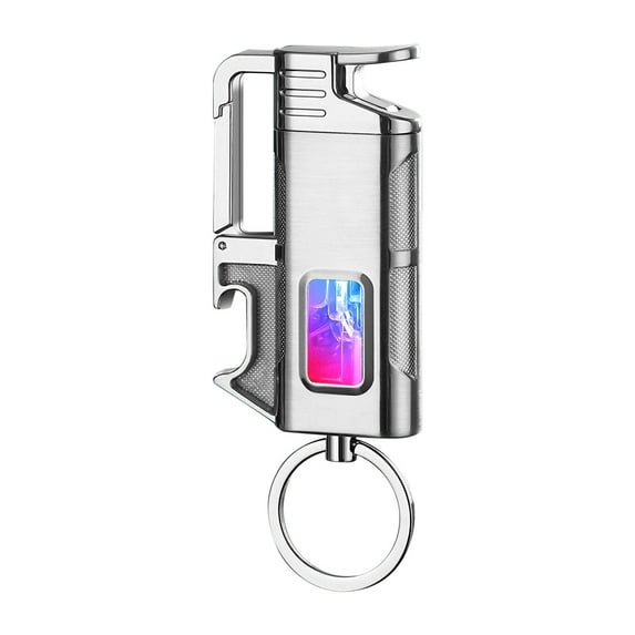 Bxaolu Torch Lighter, Windproof Blue Flame Lighter, Metal Keychain, Refillable Butane Lighter for Grilling, Outdoor, Barbecue and Baking Lighters (Silver)
