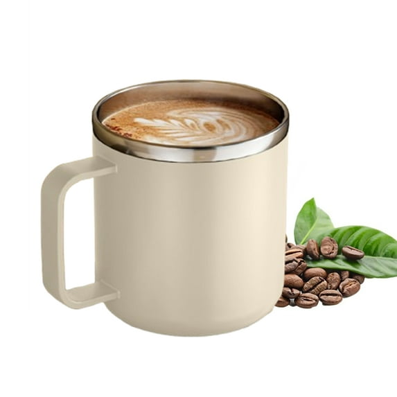 Bxaolu Travel Coffee Mug with Lid, Insulated Tumbler with Handle, 400ML / 13.5 oz Stainless Steel Cup for Ice, Water, Tea, Beige