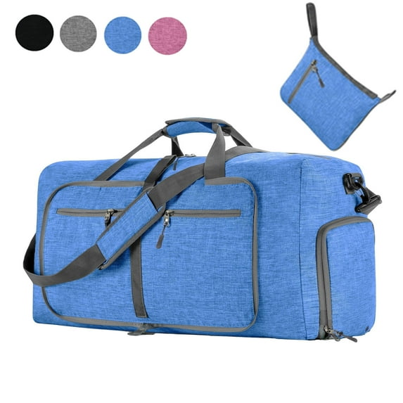 Bxaolu Foldable Travel Duffle Bag, 65L Packable Collapsible Waterproof Travel Duffel Bag for Men and Women with Shoes Compartment, Blue