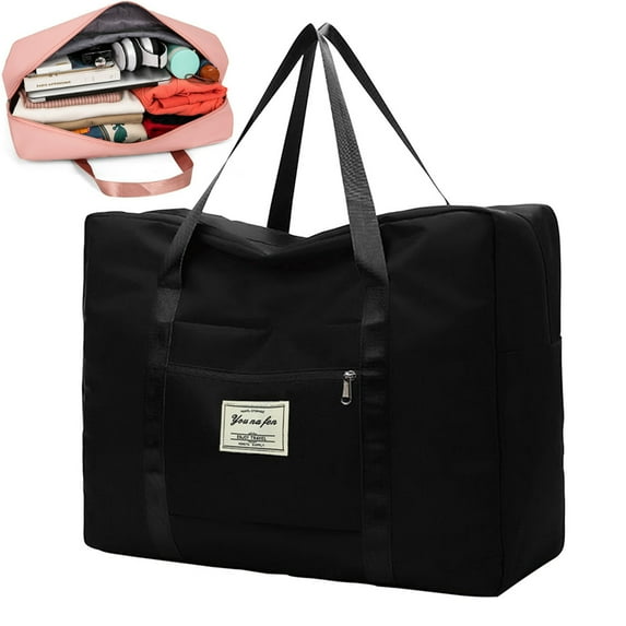 Bxaolu Travel Duffle Bags Weekender Overnight Bags for Women Men Foldable Carry on Bag Holiday, Shopping, Weekends, Outing, Gym (Black-22L)