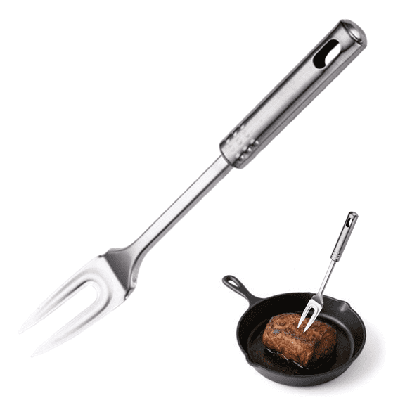 Bxaolu Two Pronged Stainless Steel Fork - 11.77" Serving Fork Large for Meat Carving, Heavy Duty Two Prong Big Forks for Cooking Fork 2 Prong Meat Forks for Lifting Barbecue