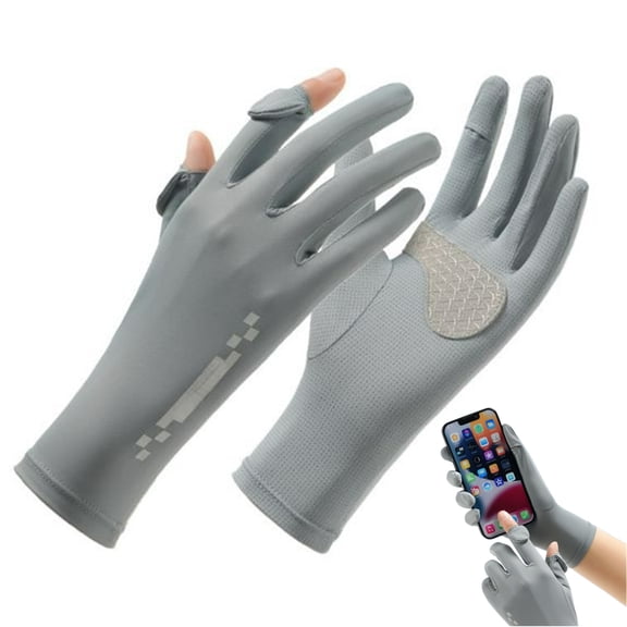 Bxaolu UV Protection Gloves Soft Thin Men Women’s Sunscreen Gloves Anti-Skid Ice Silk Gloves with Removable Fingertips for Cycling Driving Running, Gray