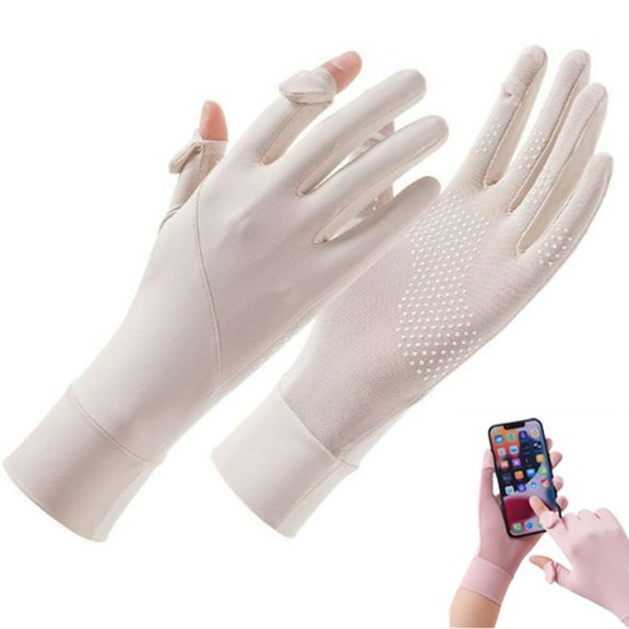 Bxaolu Ultra Thin Full Finger UV Protection Gloves Driving Gloves for Women, 1-Pair Ice Silk UV Gloves Summer Gloves, Beige