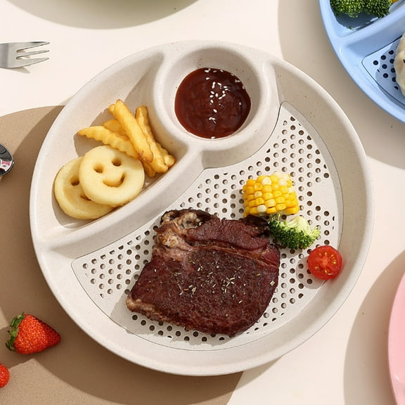Bxaolu Unbreakable Divided Plates,3 Compartment Plates, Reusable Plastic Plates, Divided Serving Dishes for Home and Restaurant, 10", Beige