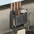 thumbnail image 1 of Bxaolu Utensil Holder for Kitchen, Wall Mounted Silverware Organizer, Plastic Storage Cooking Caddy Flatware Spoon Knife Tool Cutlery Container with Towel Rack, Black, 1 of 6