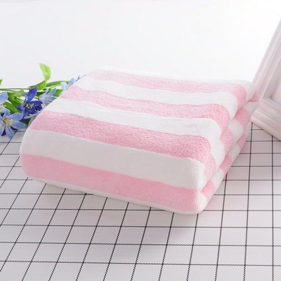 Bxaolu Velvet Bath Towel, Striped Bath Towel (27" x 55"), Soft, Super Absorbent and Fast Drying, Multipurpose Use for Sports, Fitness, Yoga, Pink