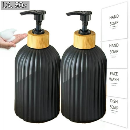 Bxaolu Vertical Design Glass Soap Dispenser With Pump - Refillable for Kitchen and Bathroom - for Hand Soap, Dish Soap, Lotion (Black, 135 Oz / 400ml)