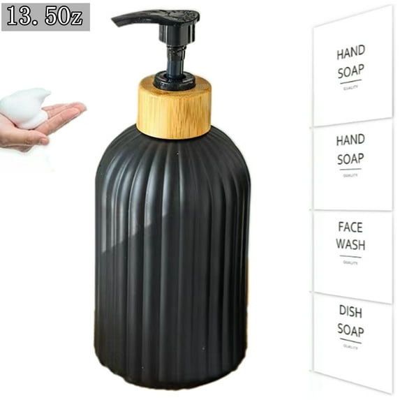 Bxaolu Vertical Design Glass Soap Dispenser With Pump - Refillable for Kitchen and Bathroom - for Hand Soap, Dish Soap, Lotion (Black, 135 Oz / 400ml)