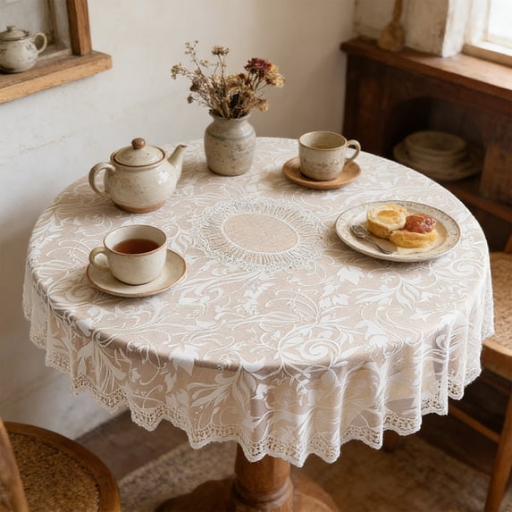 Bxaolu Vintage Crochet Table Cloth Round Cotton Lace Floral Bohemian Table Cover Scarf Table Topper for Home Wedding Party Decoration, 72.8-Inch