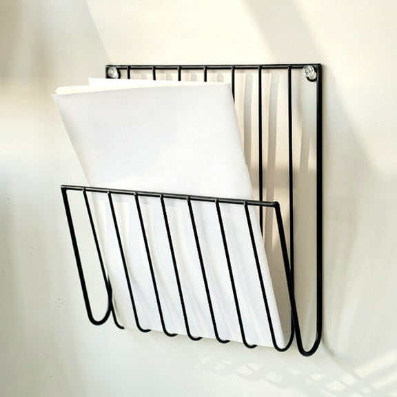 Bxaolu Wall File Holder, Iron Hanging Newspaper File Organizer for A4 Letter Size Paper, Wall Mount Paperwork Basket for Office, Home, 10.2" x 9.8", Black