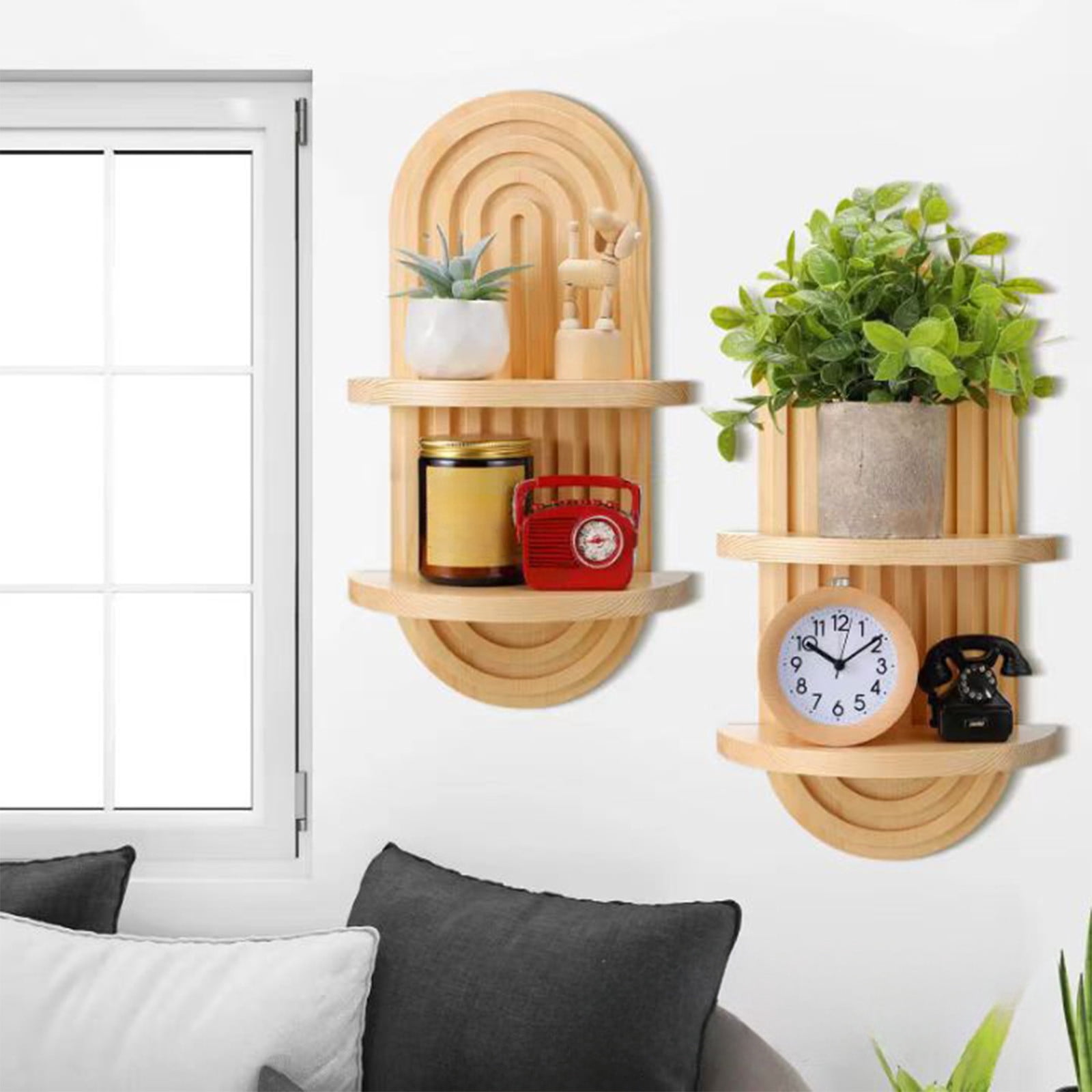 Bxaolu Wall Mount Plant Holder, 2 Tier Wooden Flower Pot Wall Hanging ...