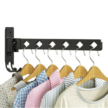 Bxaolu Wall Mounted Clothes Hanger Rack Folding Wall Mounted Clothes Hanger for Laundry with Swing Arm Space Saving Closet Storage Organizer Coat Hook for Bathroom Bedroom Black 1-Pack