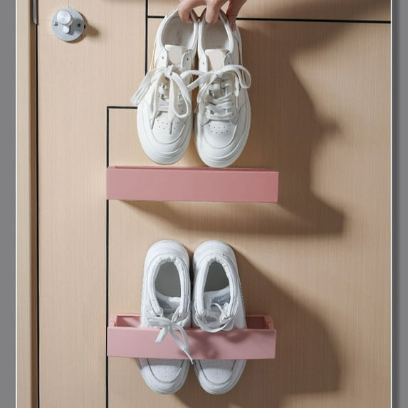Bxaolu Wall Mounted Shoes Rack 2Pack with Sticky Hanging Strips, Plastic Shoes Holder Storage Organizer,Door Shoe Hangers