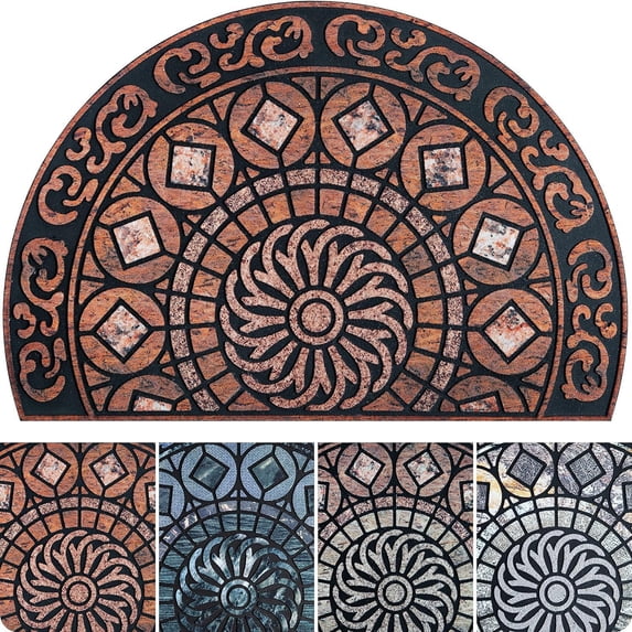 Bxaolu Warm Stylish Front Door Mat - Low Pile Front Door Mat Outside Entrance - Half Round Dirt Trapping Welcome Mat Outdoor - Rubber Backing Anti Slip Indoor Doormat Entrance - 24x35.5 Inch