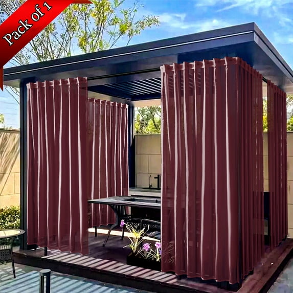 Bxaolu Waterproof Outdoor Curtains for Patio, Light Filtering Opacity Weatherproof Grommet Outside Curtains for Porch, Pergola, Cabana, 1 Panel, 52W x 84L inch, Wine