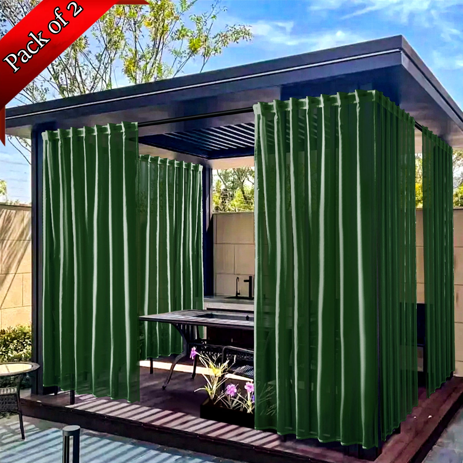 Bxaolu Waterproof Outdoor Curtains for Patio, Light Filtering Opacity Weatherproof Grommet Outside Curtains for Porch, Pergola, Cabana, 2 Panels, 52W x 84L inch, Green