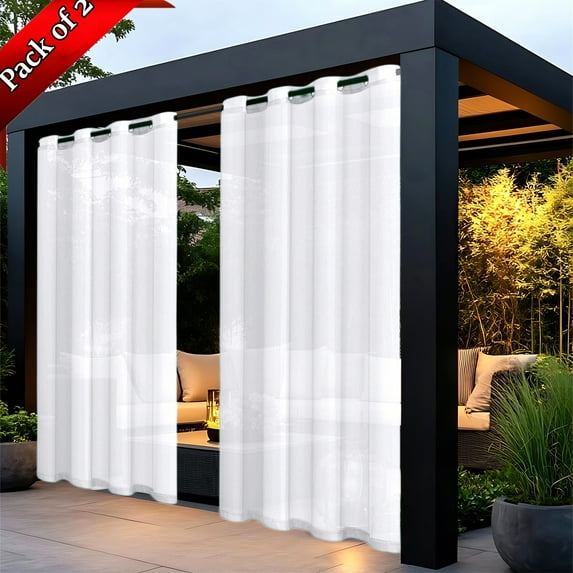 Bxaolu Waterproof Outdoor Sheer Curtains for Patio - 2 Panels - Grommet Outside Curtains for Porch, Pergola, Cabana, Indoor Voile Sheer Curtain for Living Room, 52W x 72L inch, White