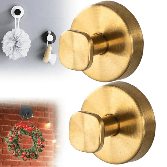 Bxaolu Waterproof Suction Cup Hooks, 2Pack Heavy Duty Stainless Steel No Drill Shower Hooks for Hanging Towels, Robes, Loofahs, Holder Holds Strong on Tile,Glass,Mirror,Wall,Bathroom Door, Gold