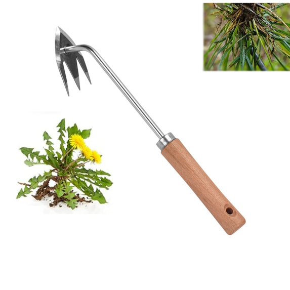 Bxaolu Weed Puller Tool, Garden Stainless Steel Weeder Tool Hand Weeder Tool, Multi-Purpose Weed Remover Tool Weeding Tools for Gardening(Wooden Handle)