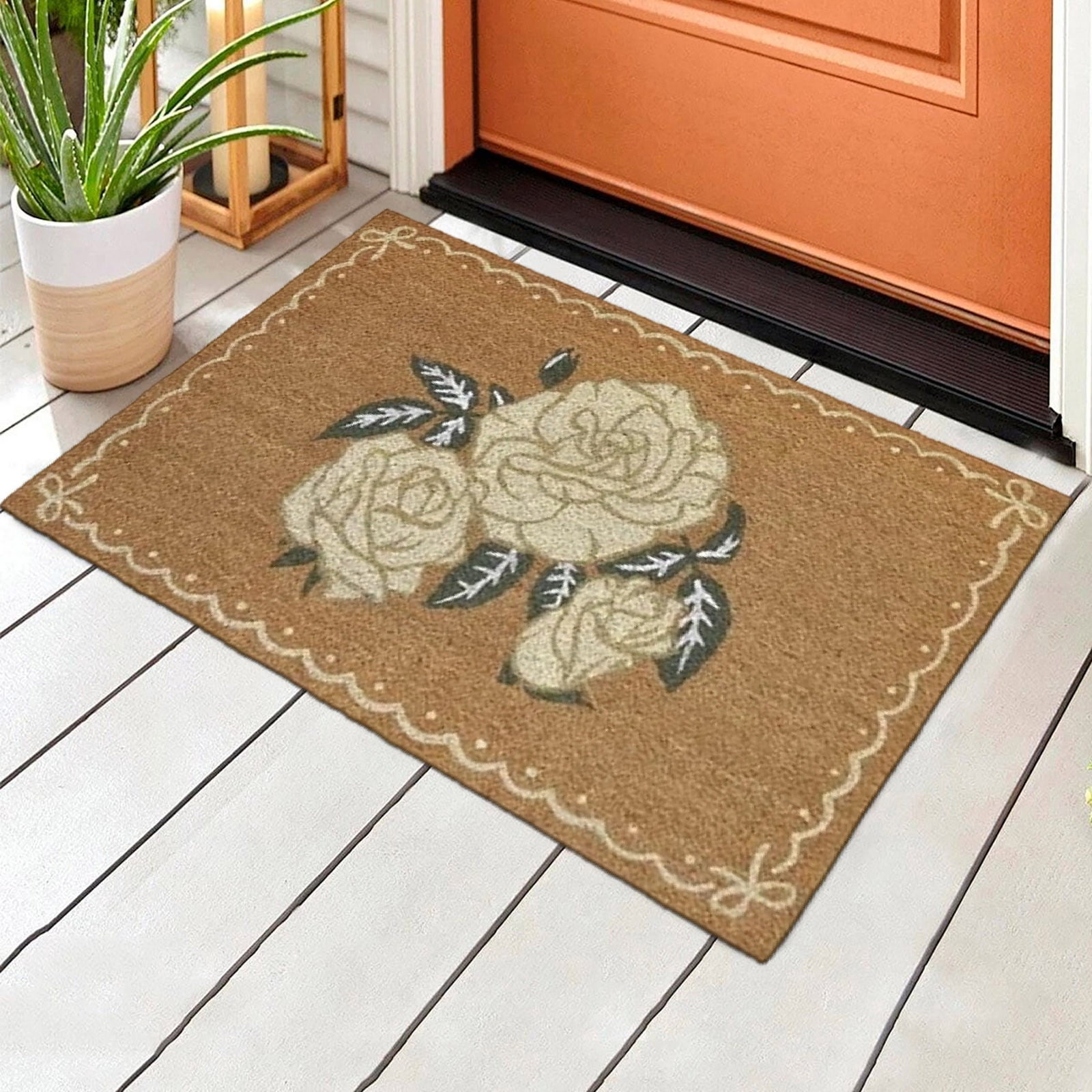 Bxaolu Welcome Doormat Outdoor Indoor Entrance Floral Door Mat Non Slip Entryway Front Back Door Floor Mat Inside Outside Washable Carpet Mat for Patio Hallway Porch, 19.6"x31.5"