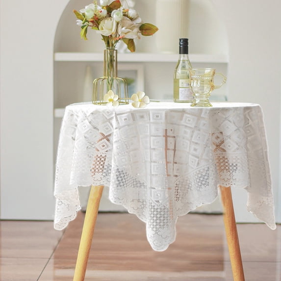 Bxaolu White Vinyl Tablecloth, Round Lace Tablecloth, Stain-Resistant Wipeable Table Protector for Kitchen and Dining Room, 35.5 Inch Round, 1Pack