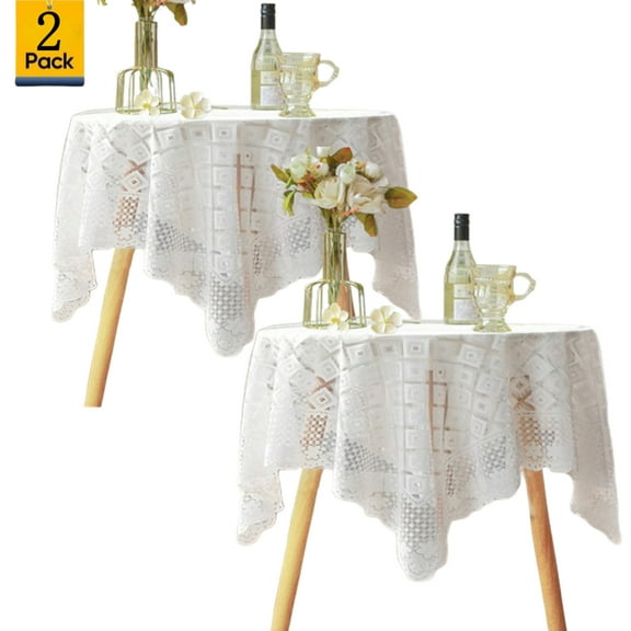 Bxaolu White Vinyl Tablecloth, Round Lace Tablecloth, Stain-Resistant Wipeable Table Protector for Kitchen and Dining Room, 35.5 Inch Round, 2Pack