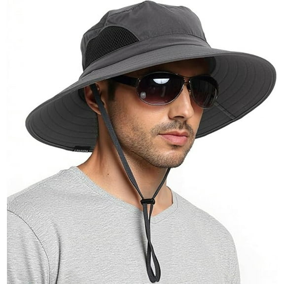 Bxaolu Wide Brim Sun Hat, Sun Protection Waterproof Packable Bucket Hat for Men Women, Fishing Hiking Beach Garden Hat, Dark Gray