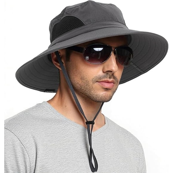 Bxaolu Wide Brim Sun Hat, Sun Protection Waterproof Packable Bucket Hat for Men Women, Fishing Hiking Beach Garden Hat, Dark Gray