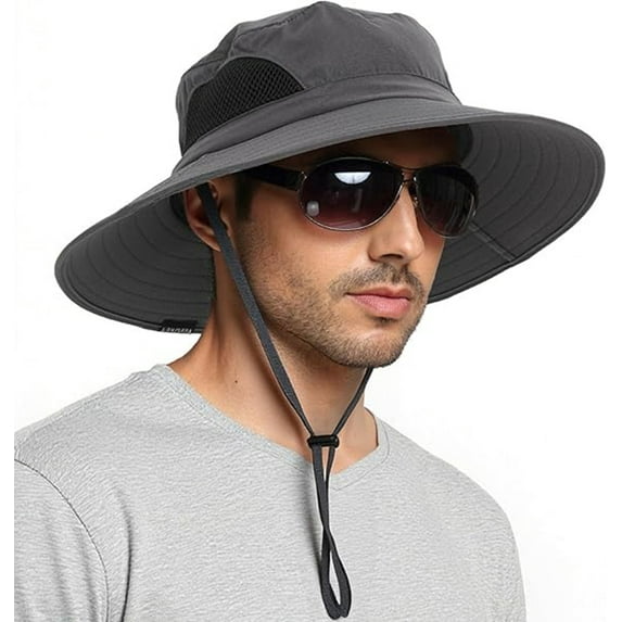 Bxaolu Wide Brim Sun Hat, Sun Protection Waterproof Packable Bucket Hat for Men Women, Fishing Hiking Beach Garden Hat, Dark Gray