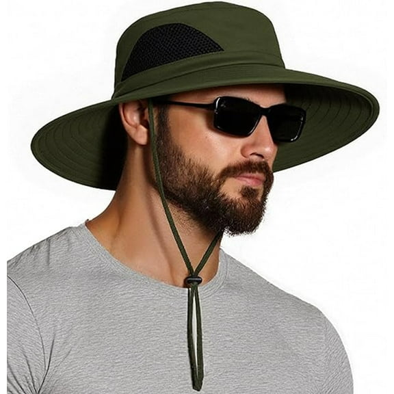 Bxaolu Wide Brim Sun Hat, Sun Protection Waterproof Packable Bucket Hat for Men Women, Fishing Hiking Beach Garden Hat, Green