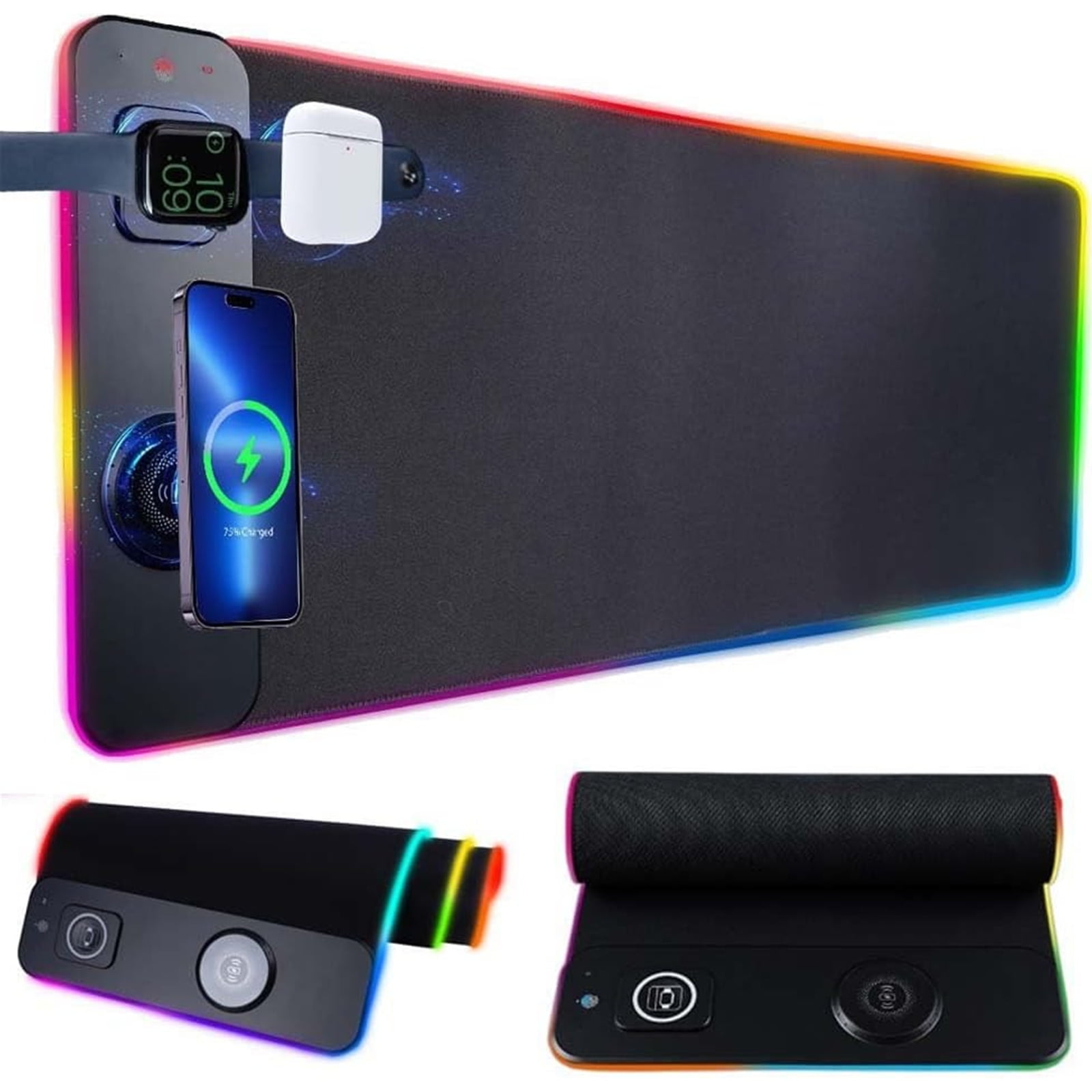Bxaolu Wireless Charging Mouse Pad, RGB Gaming Mousepad, 31.5"x11.8" Large Desk Pad, 15Light Modes, Ultra-Smooth Surface, Non-Slip Base, Computer Keyboard Mat for MacBook, PC, Laptop, Black