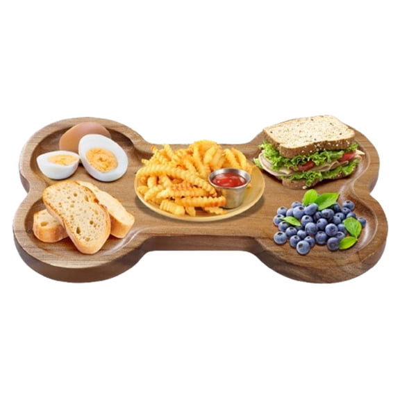 Bxaolu Wood Dog Bowl with Grips, Animal Themed Bone Shaped Party Supplies Tray, Multipurpose Wooden Dog Themed Candy Dish, 7.5x4, Brown