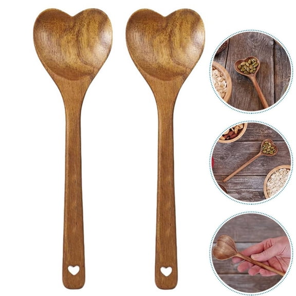 Bxaolu Wooden Heart Spoons - Heart Shaped Wooden Spoon Kitchenware for Cooking with Love, Unique Mother's Day Gifts for Cooks, Mom Grandma Wife Weddings House Warming Kitchen Accessories (2 PCS)