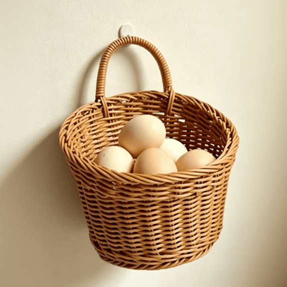 Bxaolu Woven Hanging Wicker Basket for Front Door, Hanging Wall Wicker Basket, Handmade Rattan Hanging Wall Baskets for Garden Farmhouse Home