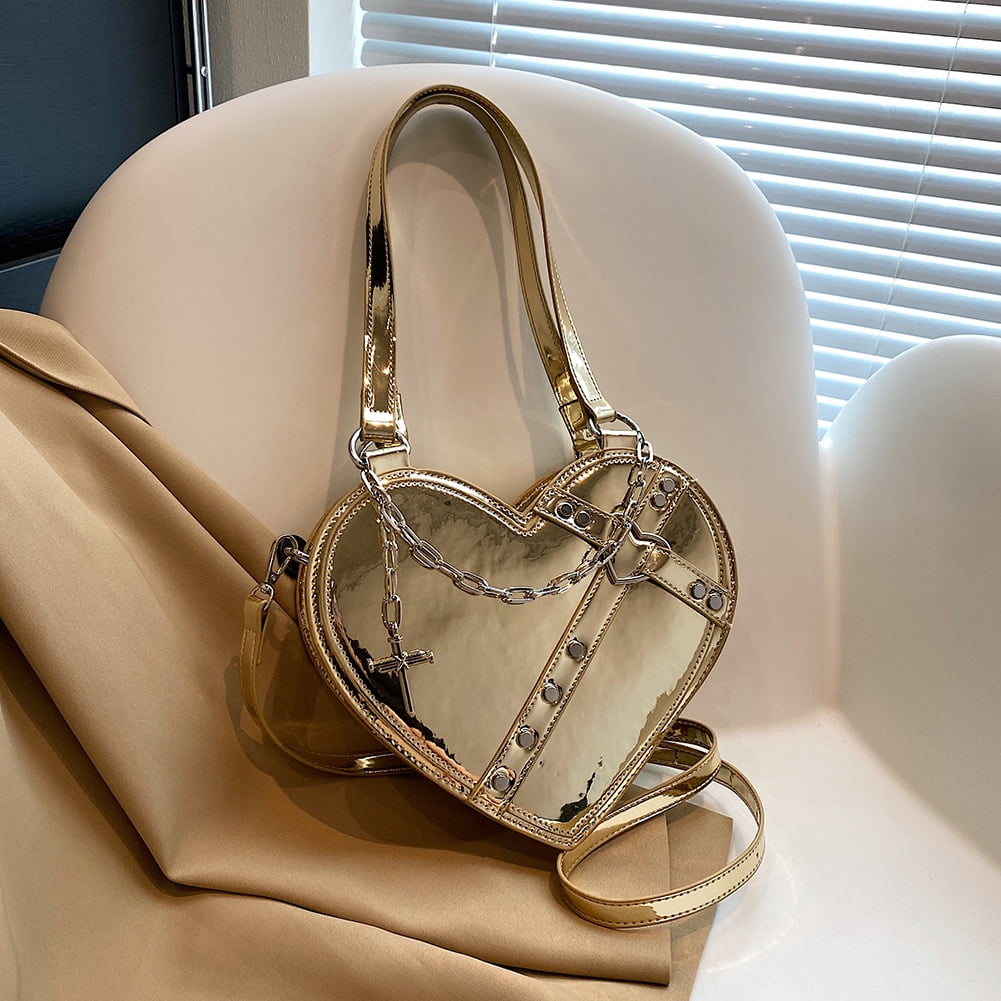 Bxingsfty Women Chic Sling Bag Heart Shaped Hip Hop Bag Y2K Crosses