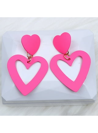 Valentines Day Earrings Heart Dangle Earrings Wood Dangling