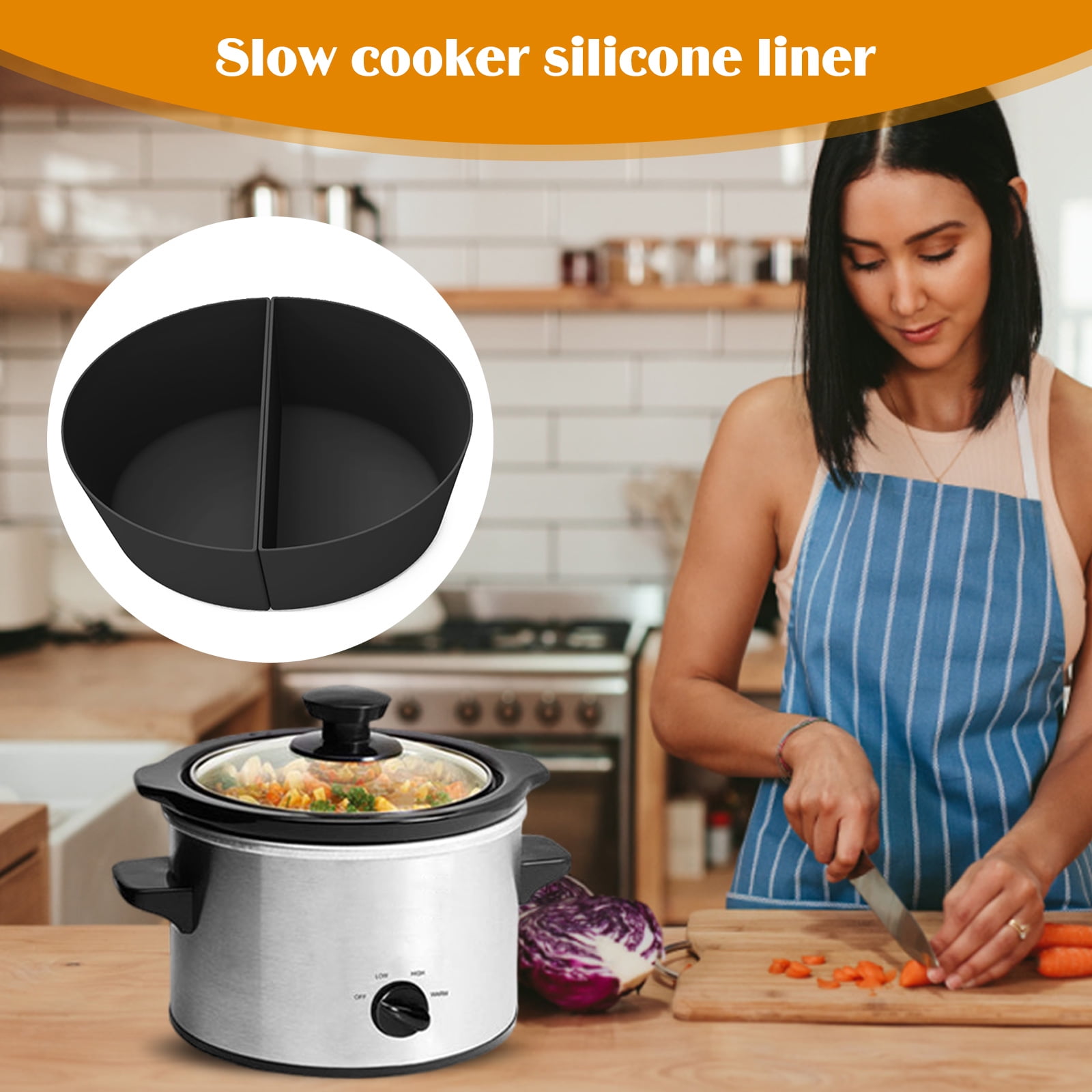 2pcs Crockpot Liner Reusable Silicone Slow Stewpot Stew Pouches Leakproof  High Temperature Resistant Easy To Clean for Kitchen