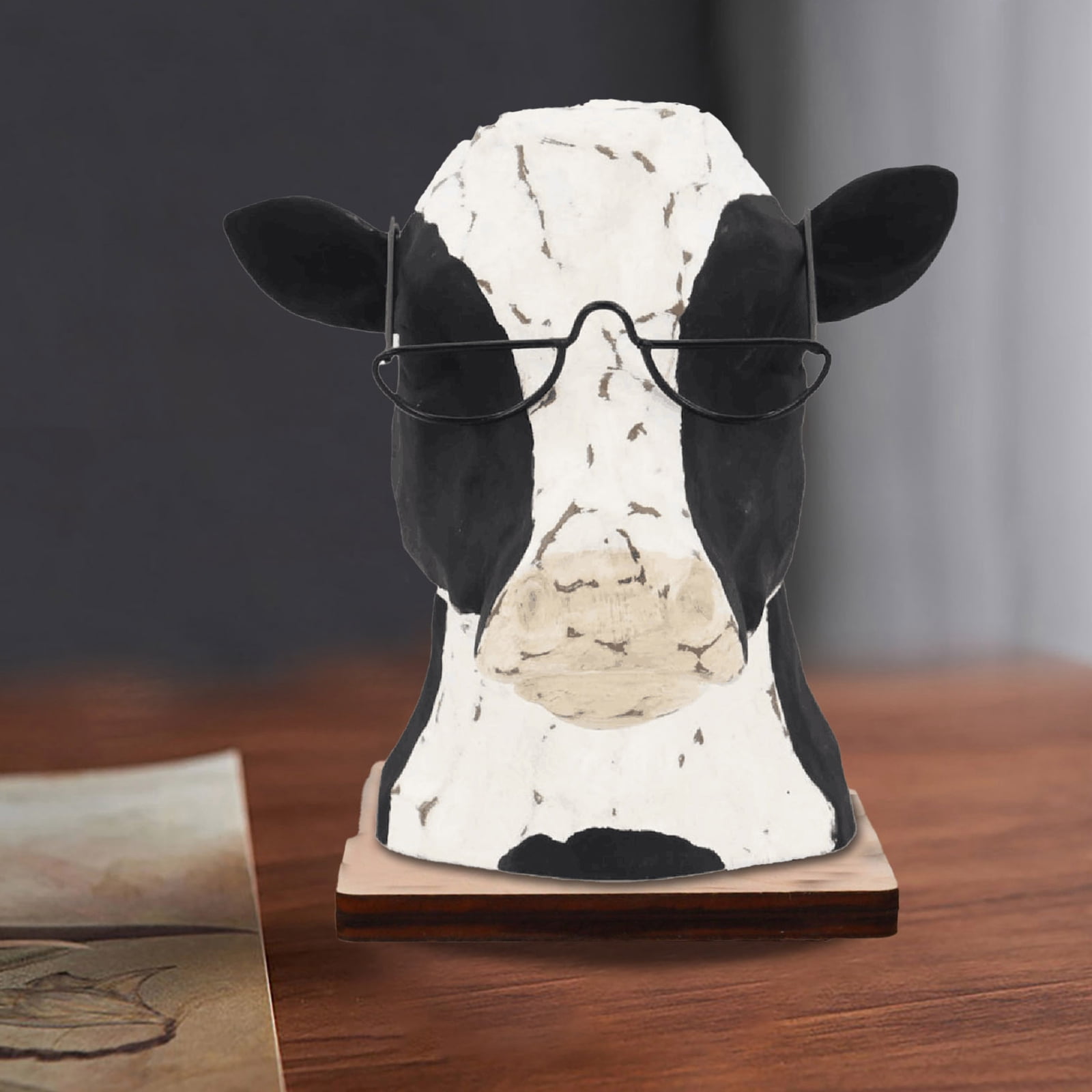 Bxingsftys Cow Glasses Frame Wooden Cow Head Ornament Glasses Display ...