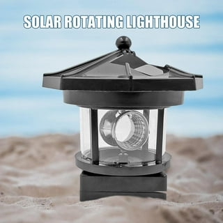 HSHD Lighthouse with Rotating Beacon LED Lights - Solar Lighthouse Lamp  Outdoor Decorative for Garden Patio Well Cover Gifts (Blue1)