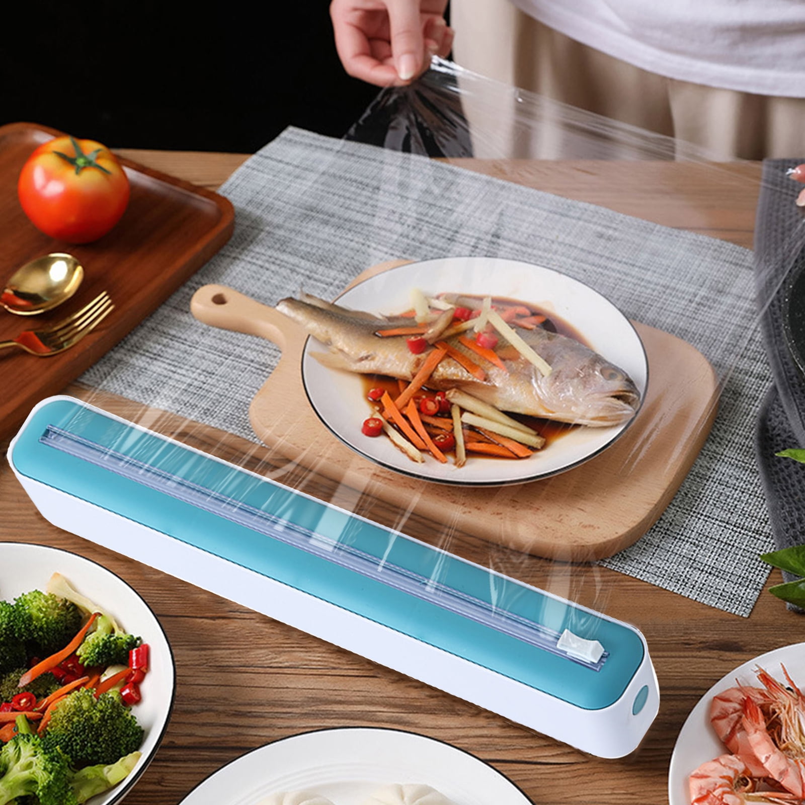 Bxingsftys Plastic Wrap Dispenser with Slide Cutter Saran Wrap