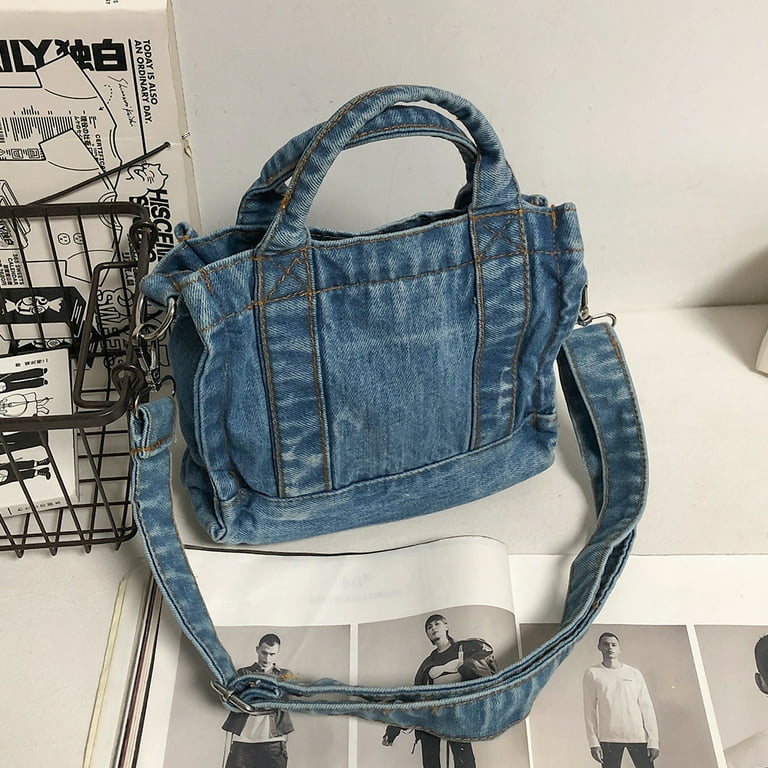 Bxingsftys Women Denim Cool Girl Totes Casual Satchel Solid Color Handbag Purse for Student