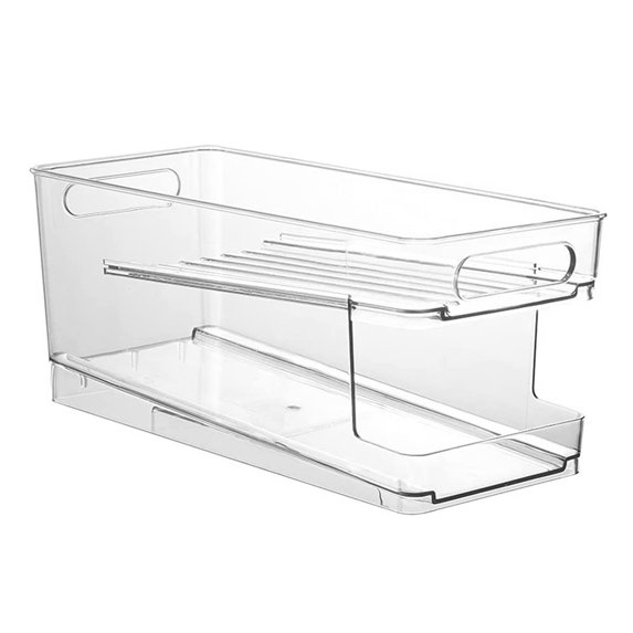 Bxmavoj Refrigerator Can Drink Holder Storage Rolling Can Dispenser Pop Soda Can Organizer Bins Stackable 2 Tier Freezer Beverage Can Organizer Bin Clear Plastic Canned Food Pantry Storage Rack