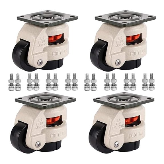 Bxrc Leveling Casters Heavy Duty, Set of 4 Capacity 2400 Lbs- Retractable Leveling Machine Casters - Heavy Duty Machine Retractable Caster